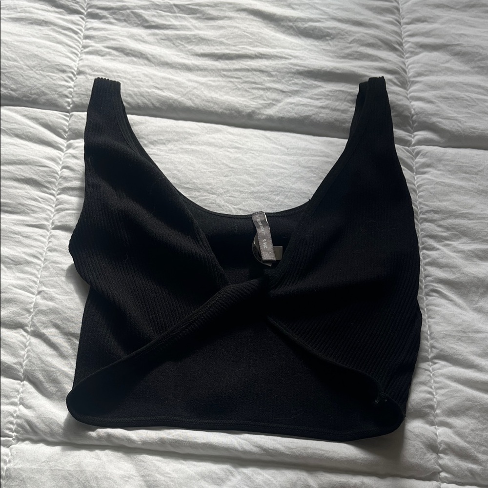 Streetwear Society Black Ribbed Twist Crop Top
